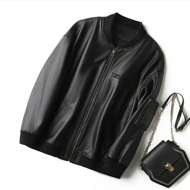2024 Unisex First Layer Calfskin Jacket Retro Loose Baseball Uniform Colored Leather Jacket E12