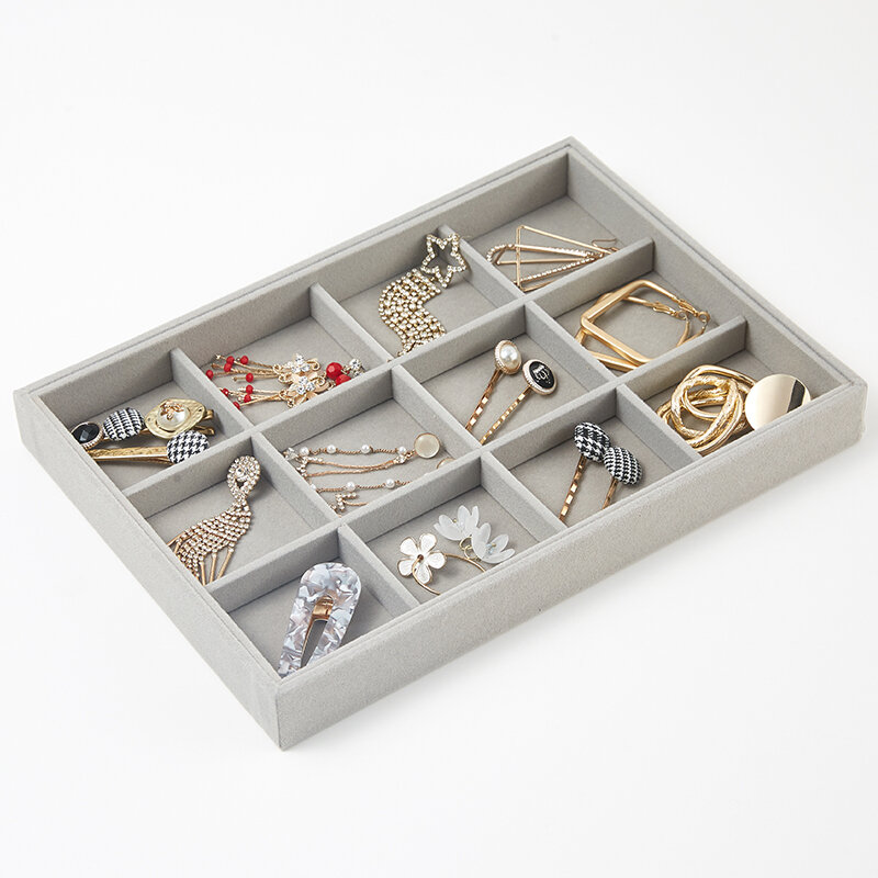 Portagioie vassoio grigio flanella espositore per gioielli orecchini a bottone orecchini braccialetto scatola portaoggetti vassoio