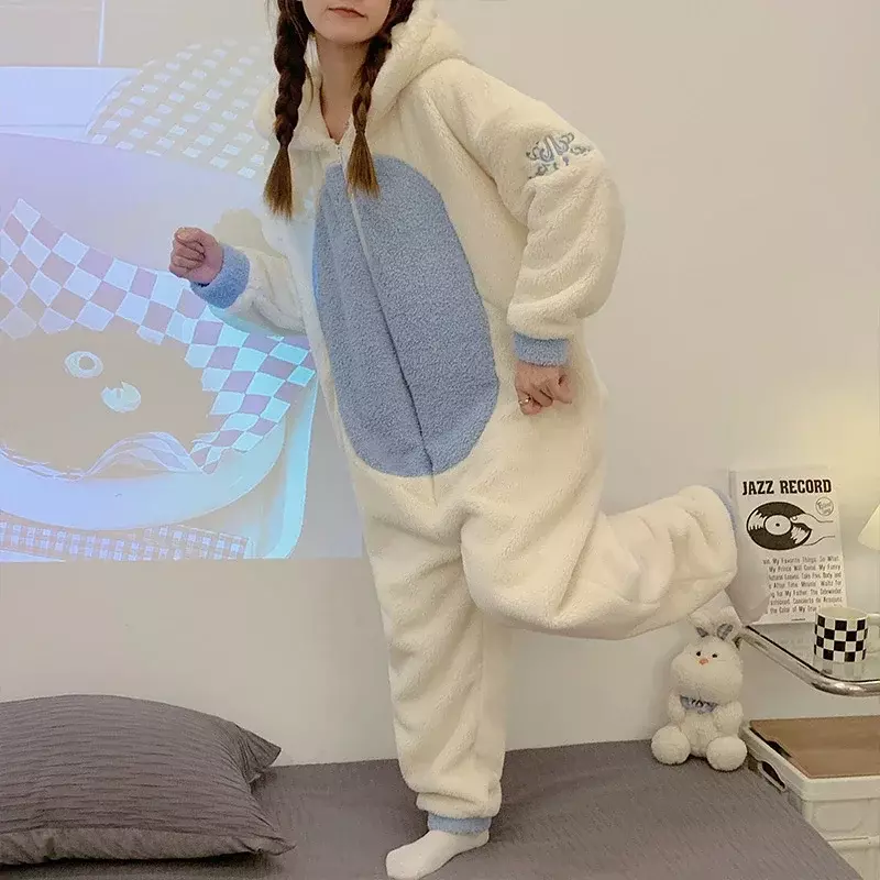 Winter Volwassen Kigurumis Vrouwen Pijama Onesie Jumpsuits Cartoon Nachtkleding Pyjama Dikker Hoodie Koreaanse Meisjes Vrijetijdskleding Pyjama