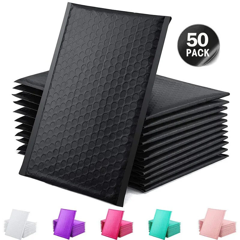 Bolsa de embalaje de 50 piezas, sobres de burbujas para envíos de pequeñas empresas, color negro