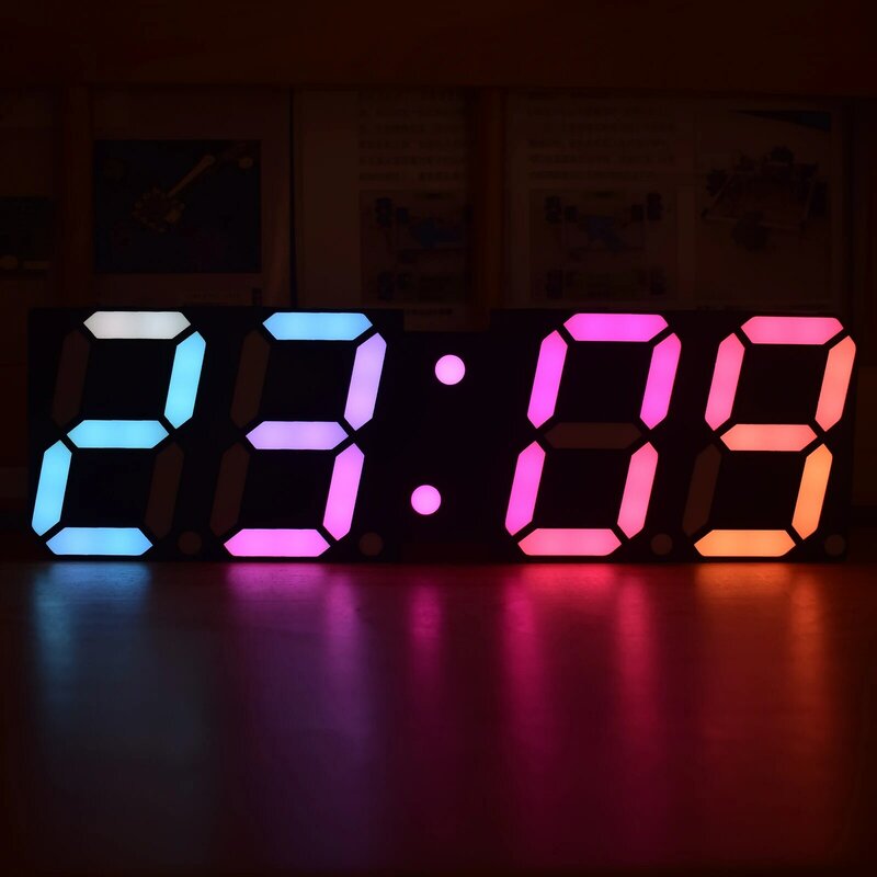 Wysokiej jasności LED duży rozmiar czcionki RGB kolor tęczy pulpit cyfrowy w kształcie tuby DIY budzik dekoracja ścienna salon oświetlenie LED do pokoju zegar
