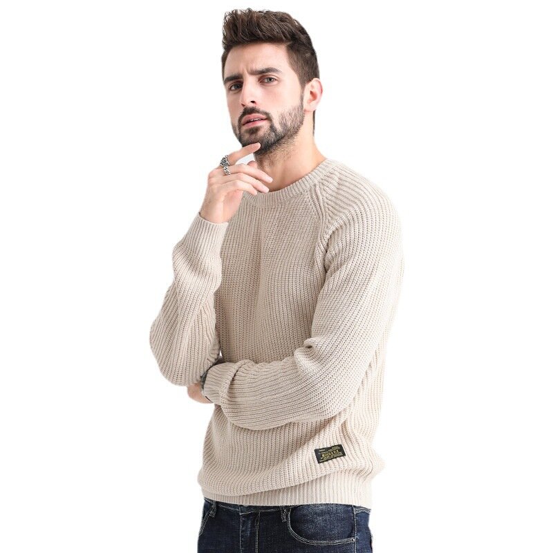 Jesień i zima nowy sweter z okrągłym dekoltem podszyty sweter męski sweter modny Trend w dzianinie