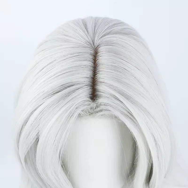 ZYR Semisenol Peluca de Cosplay de fibra sintética, juego Genshin Impact, cabello rizado ondulado, cuero cabelludo simulado de silicona, color gris plateado
