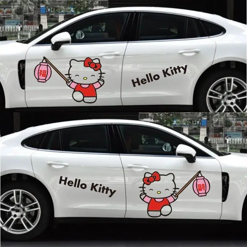 Stiker dekorasi pintu mobil kartun Hello Kitty, stiker dekorasi badan, stiker tarik pintu mobil Anti gores dan tahan air
