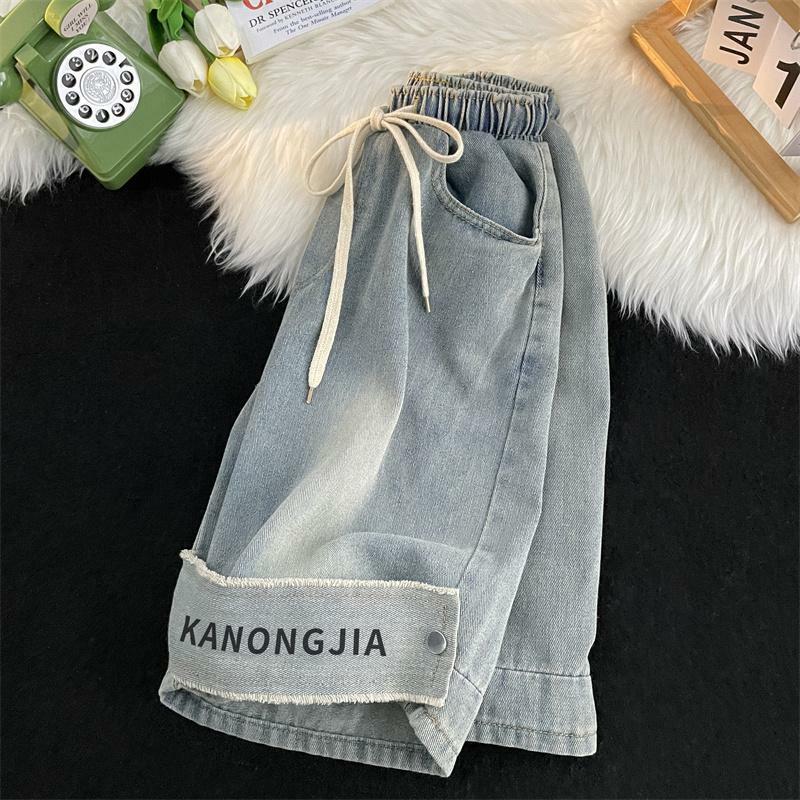Washed yellow mud-dyed denim shorts women's summer design niche American hiphop high street fashion brand loose pants y2k pants