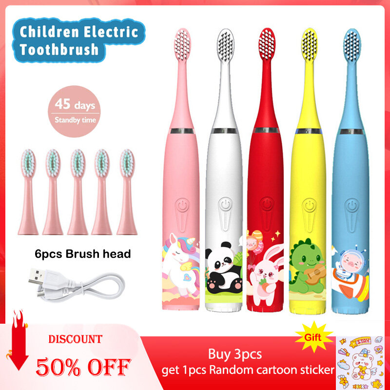 Escova de Dentes Elétrica com Cabeças Substituição para Crianças, Automático, Recarregável, Colorido, Crianças, Desenhos Animados, Sonic, IPX7, Impermeável