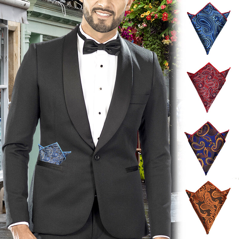 Lenço Jacquard Weave para homens, terno de lenços de luxo, bolso, lenços quadrados com padrão de caju, acessórios formais