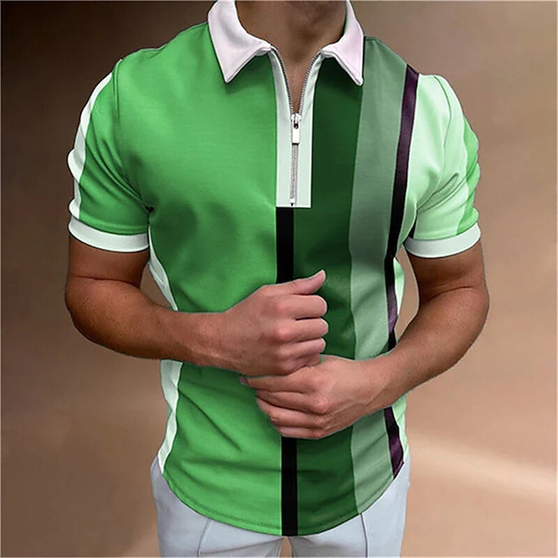 Men's Tops Polo Golf Men's King Print T Shirt Alta Qualidade Turndown Manga Curta Zipper Pullover Original Golf Wear Men Clothing