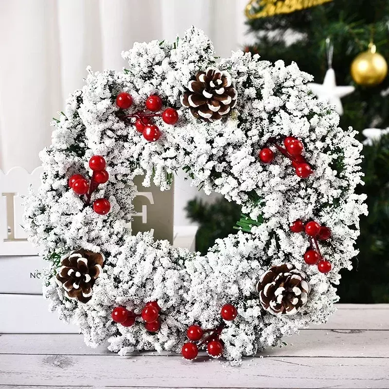 1 buah dekorasi Natal baru ornamen karangan bunga simulasi karangan bunga dekorasi pintu buatan tangan dekorasi liburan Tahun Baru