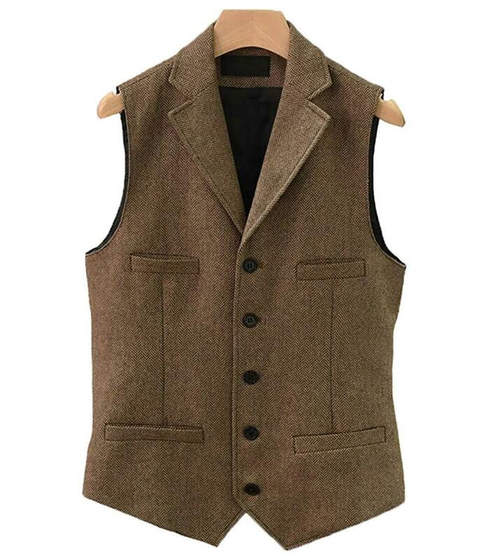 Plus Men's Suit Vest Green Black Gray Herringbone Pattern Four Season Waiscoat Groom's Best Man Suit Business Leisure  Vests