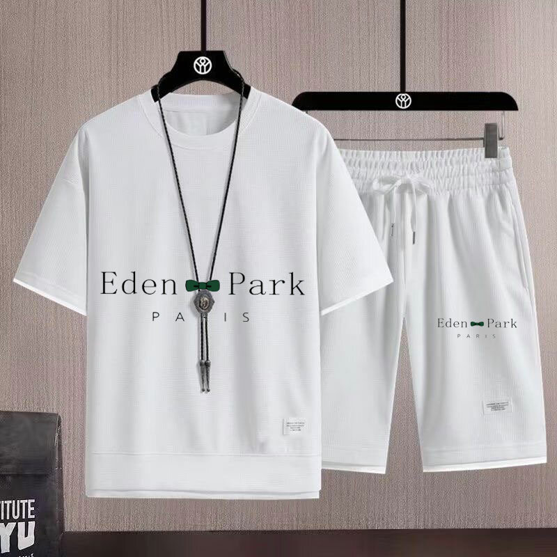 2024Fashion Men's sets Men Tracksuit Men Summer Print Suit 2 Pieces Fitness Sportswears+Beach shorts Mens Casual T-Shirts Male
