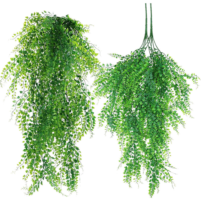 2 Pieces Artificial Plant Vines Wall Hanging Outdoor Plastic Fake Silk Leaf Green Plant Ivy Artificial Green Interior Decoration