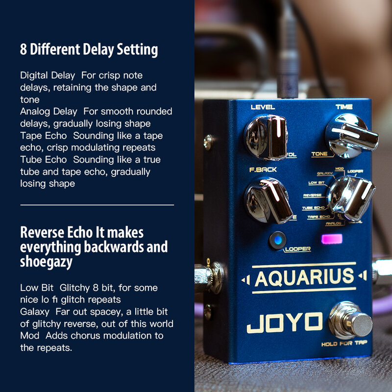 JOYO R-07 물병 자리 루퍼 딜레이 페달 8 디지털 딜레이 이펙트 페달 탭 템포 일렉트릭 기타 용 멀티 이펙트 페달