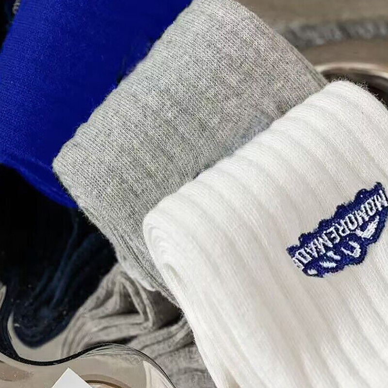 Белые Спортивные Чулки унисекс, дышащие удобные ЯПОНСКИЕ ВИНТАЖНЫЕ носки с вышивкой, универсальные осенне-зимние