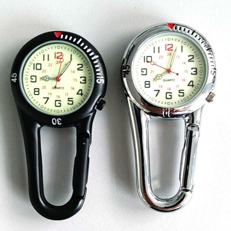 Outdoor Mini นาฬิกาตัวเลขอาหรับควอตซ์ Analog คลิป Carabiner Hook นาฬิกาผู้ชายผู้หญิง Fob กระเป๋าเป้สะพายหลังกระเป๋านาฬิกา