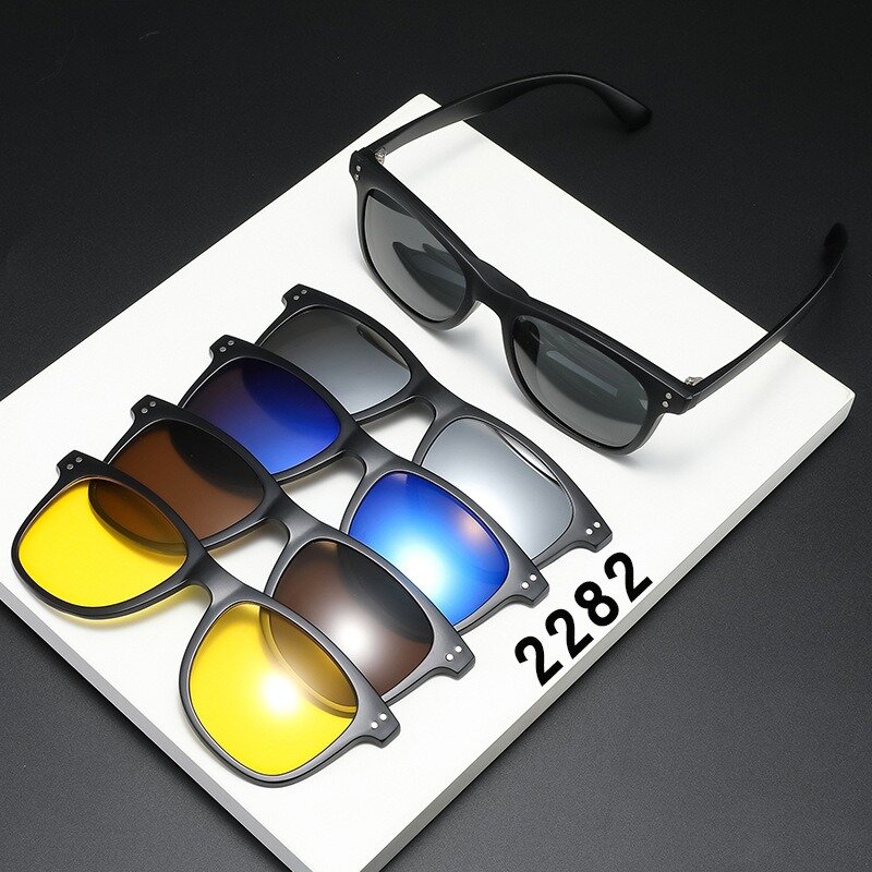 Eyeglasses Frame Men Women With 5 PCS Clip On Polarized Sunglasses Spectacle Magnetic Glasses Male UV400 Eyeglasses 2282