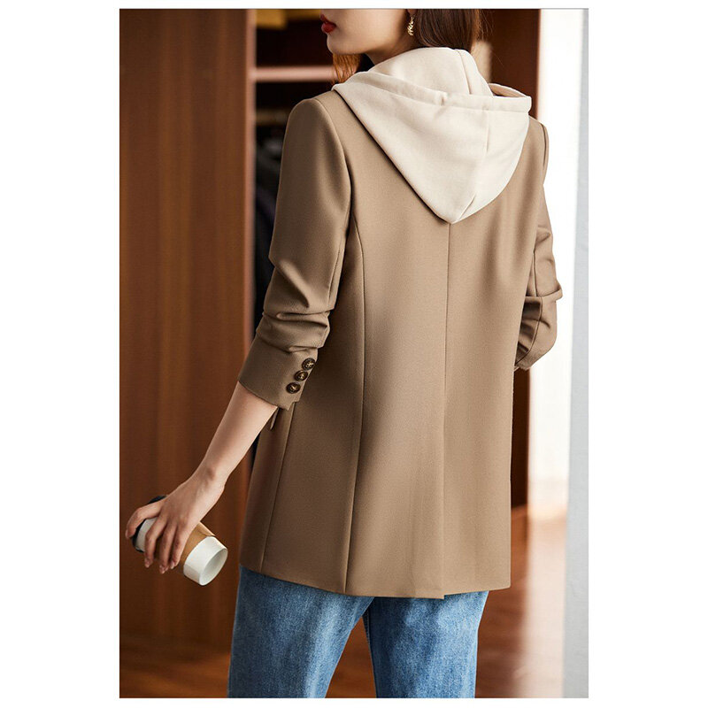 Chaqueta con capucha de un solo pecho para mujer, abrigo Vintage con cuello con muescas, de manga larga, elegante