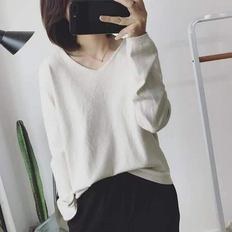 Корейская Студенческая трикотажная нижняя рубашка с длинными рукавами, Женская весенне-осенняя тонкая свободная футболка, трендовые Топы