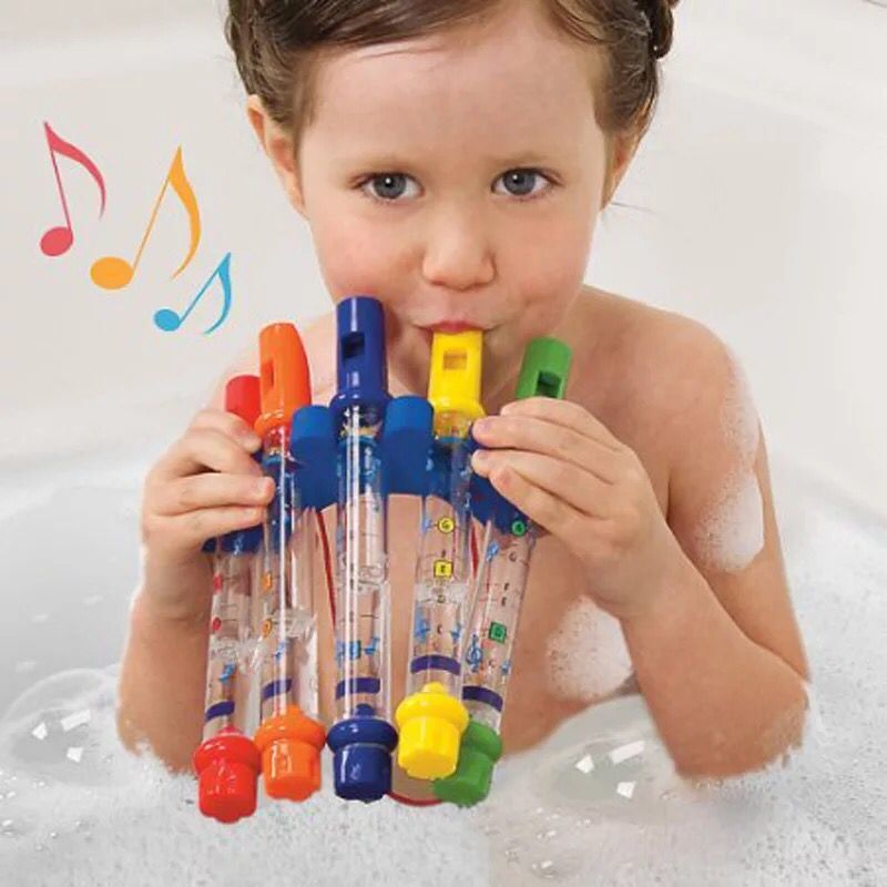 Juego de 5 flautas de agua de colores para niños, juguetes de bañera, juegos divertidos, sonidos musicales, juguetes musicales de educación temprana