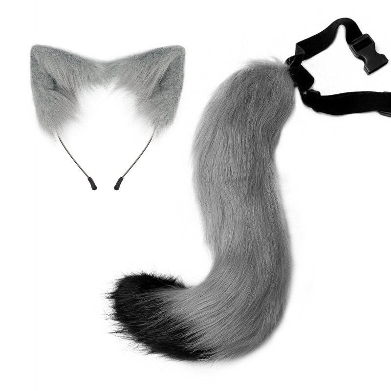 A2ES für Katzenohren Stirnband Plüsch Tierohren Haarband Glocke Chocker Schwanz Set Flauschige Kätzchenohren Kopfbedeckung für
