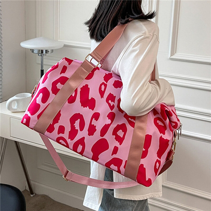 Bolso de viaje con estampado de leopardo para mujer, bolsa Oxford grande, de mano, de gimnasio, de fin de semana, color rosa, a la moda, novedad de 2023
