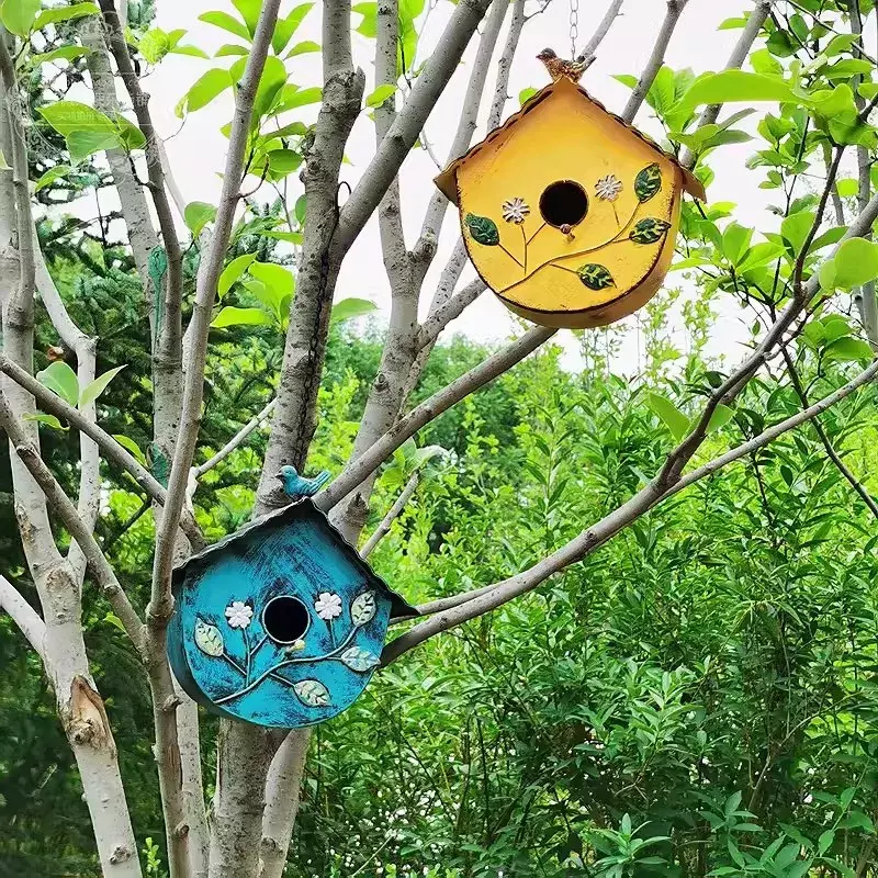 Ciondolo arte in ferro casetta per uccelli giardino paesaggistica piccola casa decorazione antipioggia creativo nido d'uccello ciondolo cortile ville