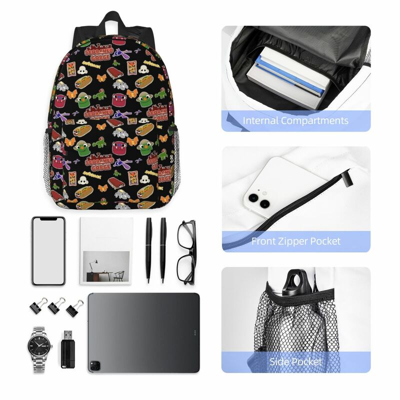 Bugsnax 선풍기 아트 스코치드 고지 백팩, 십대 책가방, 학생 학교 가방, 노트북 배낭, 대용량 숄더백