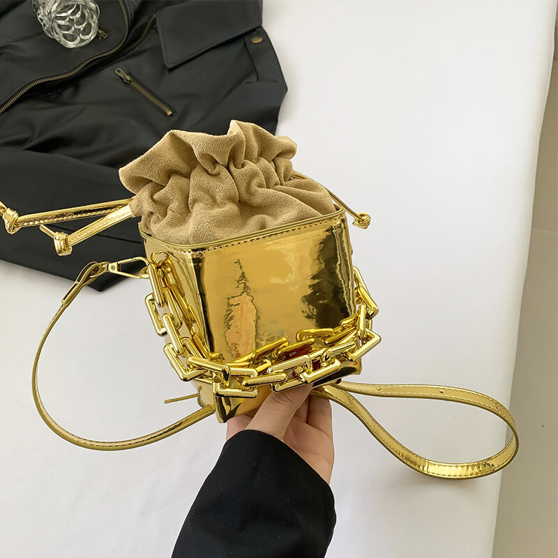 Mini Box Patent Leather Crossbody Bags For Women 2024 Drawstring Sweet Shoulder Handbags Female Travel Summer Cross Body Bag