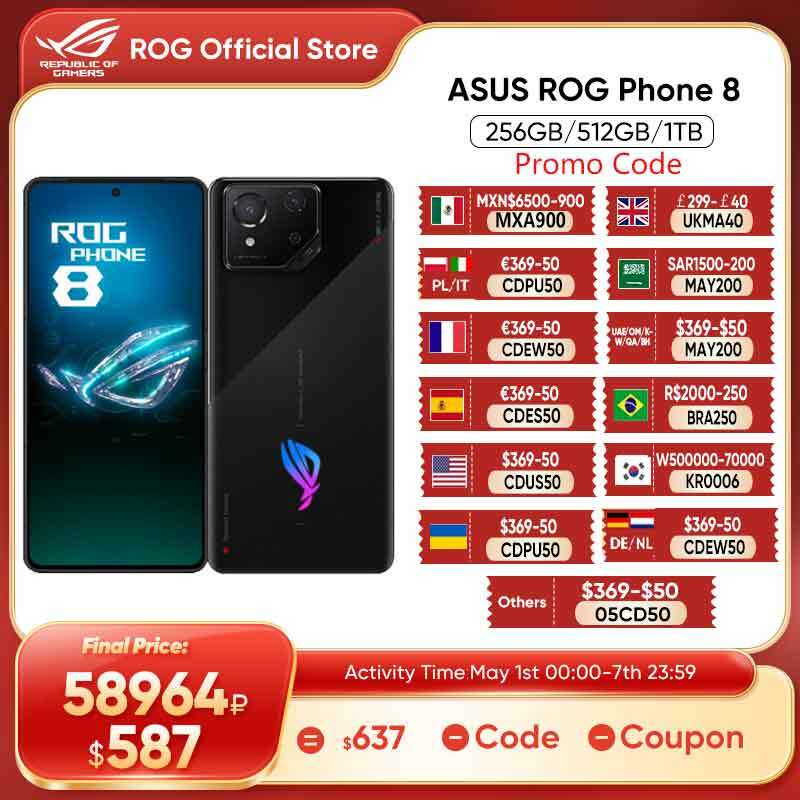 Asus-Téléphone portable ROG Phone 8 Gaming, Snapdragon 8, Isabel 3, écran E-Sports 2024Hz, batterie 165 mAh, développements sans fil, nouveau, 5500