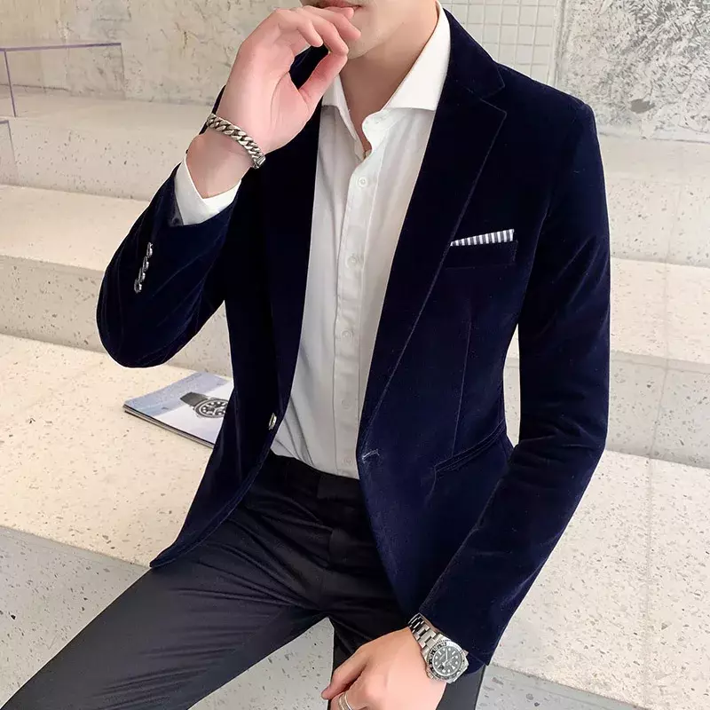 2023 autunno giacca in velluto giacca di alta qualità a maniche lunghe Slim Fit Blazer moda uomo formale Business Club Dress Blazer Homme