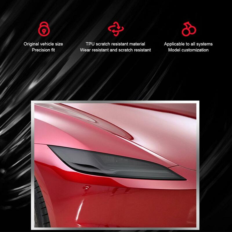 1 комплект для Tesla Model 3 + 2024, защитная пленка для фары, Модифицированная Дымчатая черная фотопленка, прозрачная защитная наклейка из ТПУ