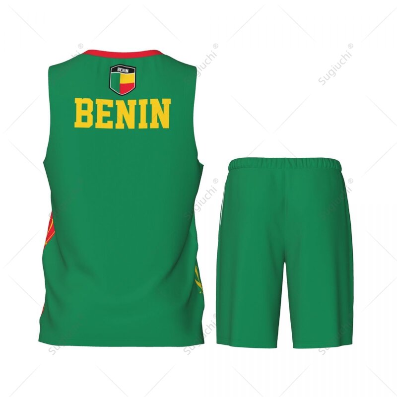 Conjunto de camiseta y pantalones de baloncesto para hombre, camiseta sin mangas, nombre personalizado, Nunber exclusivo, Bandera de Benín, Team-up