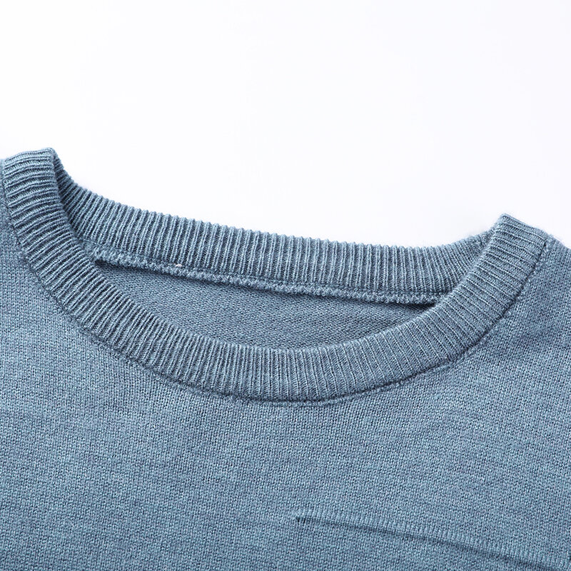 Suéter de cuello redondo triangular para hombre, suéter de punto delgado de manga larga, suéteres diarios cómodos, Color sólido, 2023