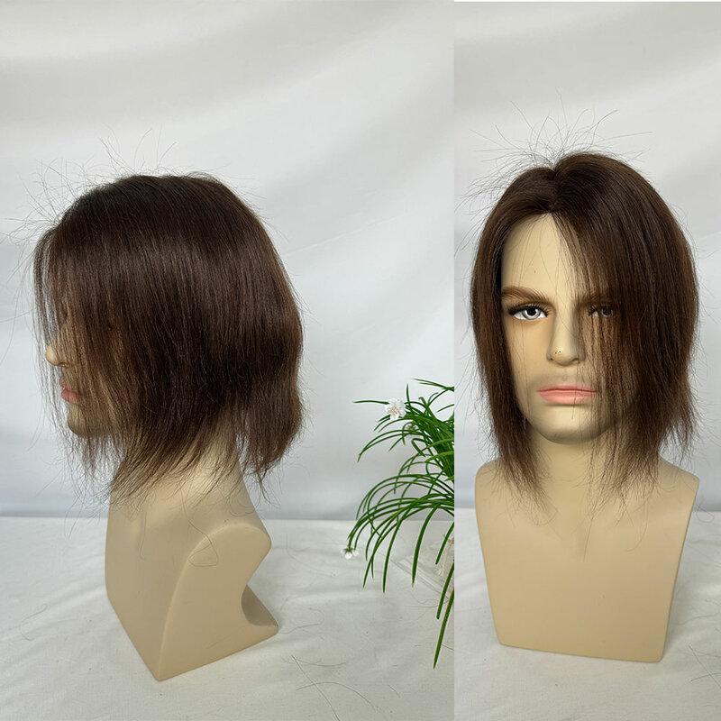 Peruka dla mężczyzn Europejski ludzki włos Długie włosy 9-calowy system wymiany Treski Miękkie cienkie Super Mono Wiht PU 6”x8''Base Toupee