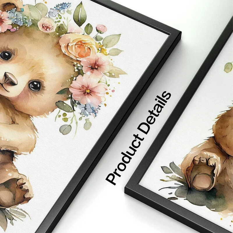 레오파드 곰 사슴 여우 유니콘 꽃 보육 벽 아트 포스터 및 프린트 캔버스 그림 벽 사진, 아기 아이 방 홈 장식
