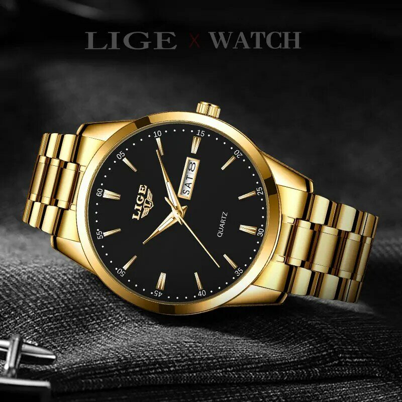 Lige Top Marke Luxus Quarz Herren uhr Mode Geschäft Edelstahl Uhr leuchtende wasserdichte Casual Sport Armbanduhr Uhr