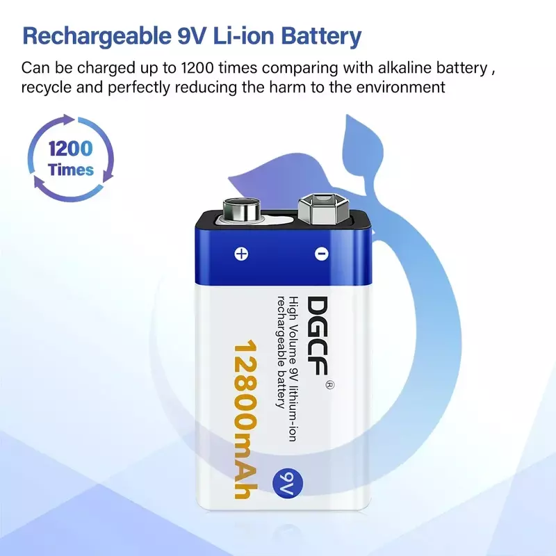 Baterai 9v isi ulang untuk Alarm asap dan detektor asap, baterai Lithium USB dengan kabel pengisian daya