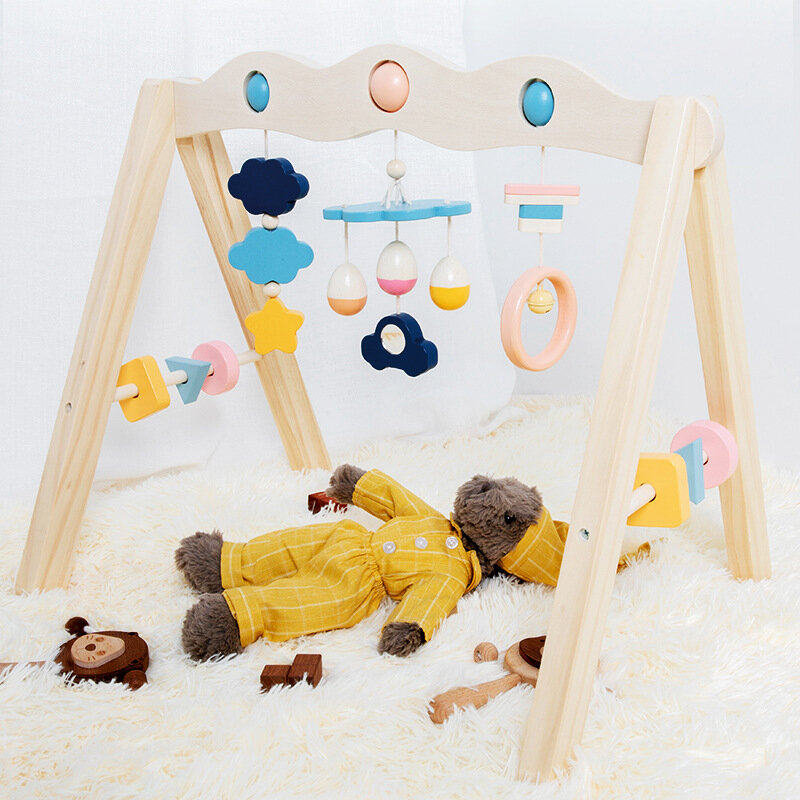 Alta qualidade Play Mats com bonecas penduradas Crochet para crianças, Brinquedos de madeira, Ginásio, Fitness Frame