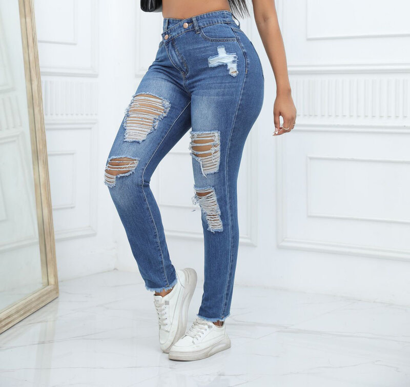 Женские летние джинсы, новые модные пикантные джинсовые штаны с дырками и двумя пуговицами