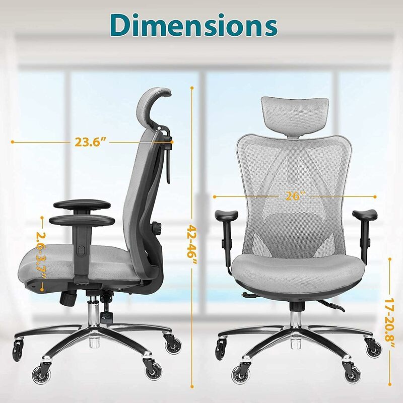 Silla de oficina ajustable con soporte lumbar y deslizador de ruedas, silla de escritorio con respaldo alto, muebles de oficina de malla transpirable