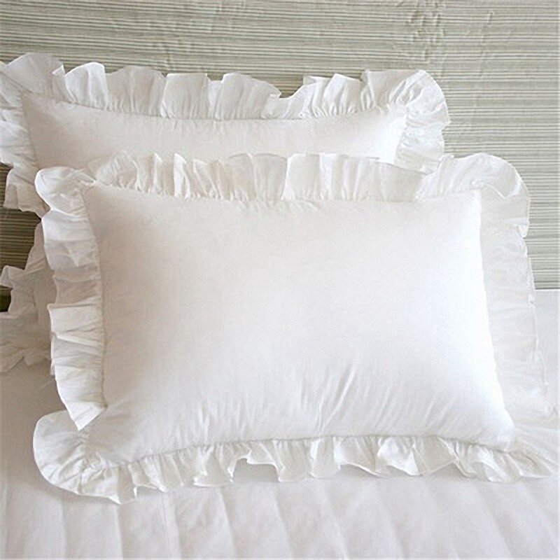 Funda de almohada con volantes, 100% algodón, blanca, novedad