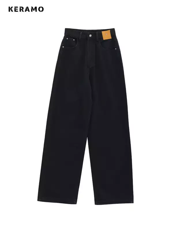 Czarny Baggy proste dżinsy kobiety koreański mody Streetwear wysokiej talii szerokie nogawki spodnie dżinsowe kobiet luźne mopem Jean spodni Y2K