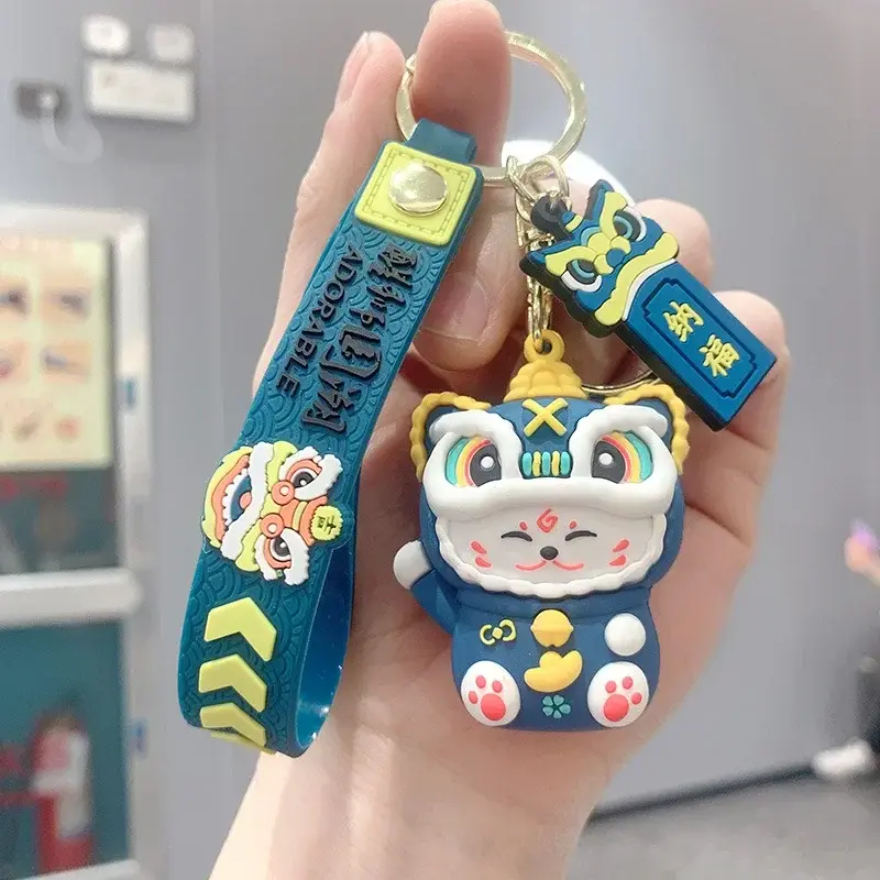 Lucky cat, cute doll, key chain, silicone, car, couple pendant, cartoon school bag, small ornament, keychain, Chinese style