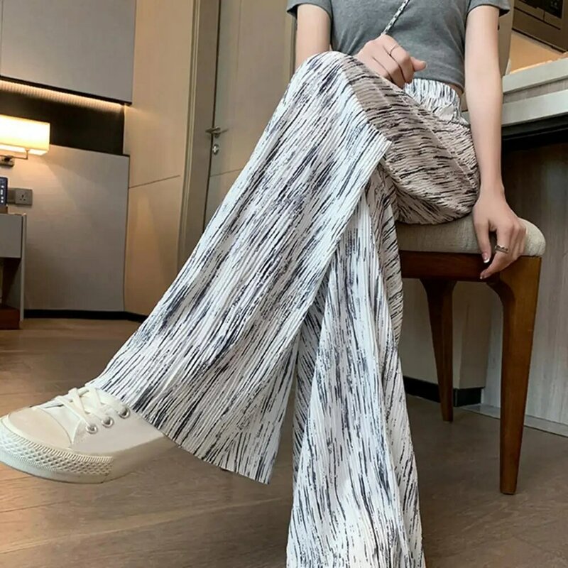 Pantalon large imprimé tie-dye pour femme, taille haute, élastique, décontracté, streetwear, Ice jLong fjfor
