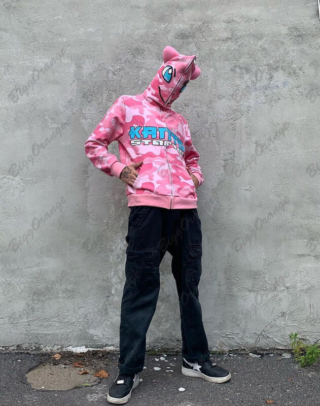 เย็บปักถักร้อยอเมริกัน Harajuku Zip Hoodie สตรีสตรีทย้อนยุค Gaun Modis Gothic Y2K แฟชั่นเสื้อกันหนาวเสื้อคู่