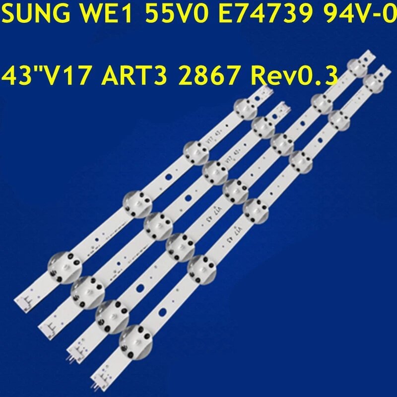 10set Strip lampu latar LED untuk 43 "V17 ART3 2867 Rev0.3 rev2867a Strip 43UF6500 43UH6100 FK LC430DUE(FK)(M3)