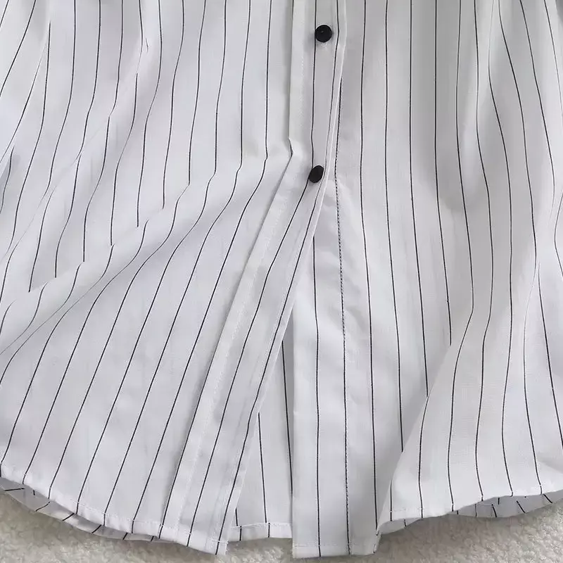 Blusa larga informal a rayas para mujer, blusas Retro de manga larga con botones exquisitos, Tops elegantes, moda 2023