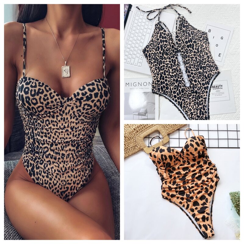 Costume da bagno donna bikini intero con stampa leopardata europea Bikini Push Up New Women Swimwear Bathing Biquini