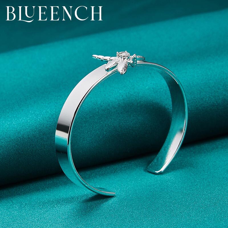 Blueench 925 Sterling Silver Dragonfly Bangle Gelang untuk Wanita Pesta Pernikahan Hadiah Fashion Perhiasan Romantis
