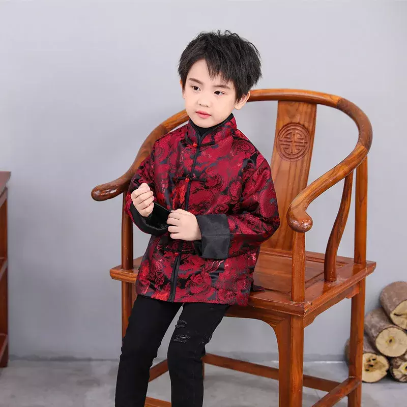 Chinese Tang Suit Jacket For Boys Kids Chinese Traditional Suit New Year Outfit Dragon Print Coat Christmas Winter